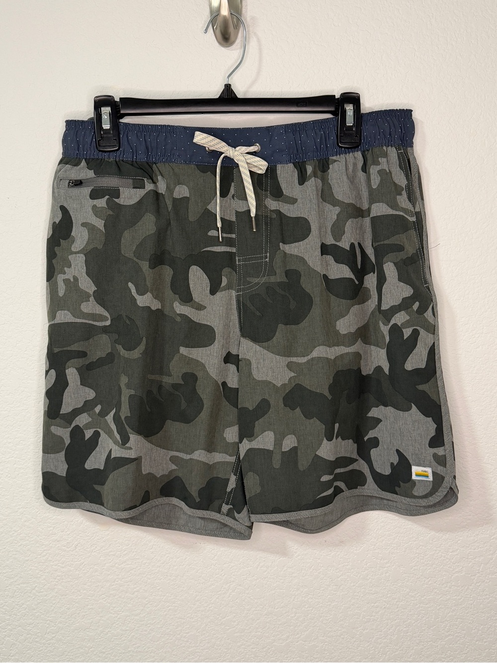 Vuori Men's Camouflage Swim Trunks in Gray, Dark Green & Navy Waistband